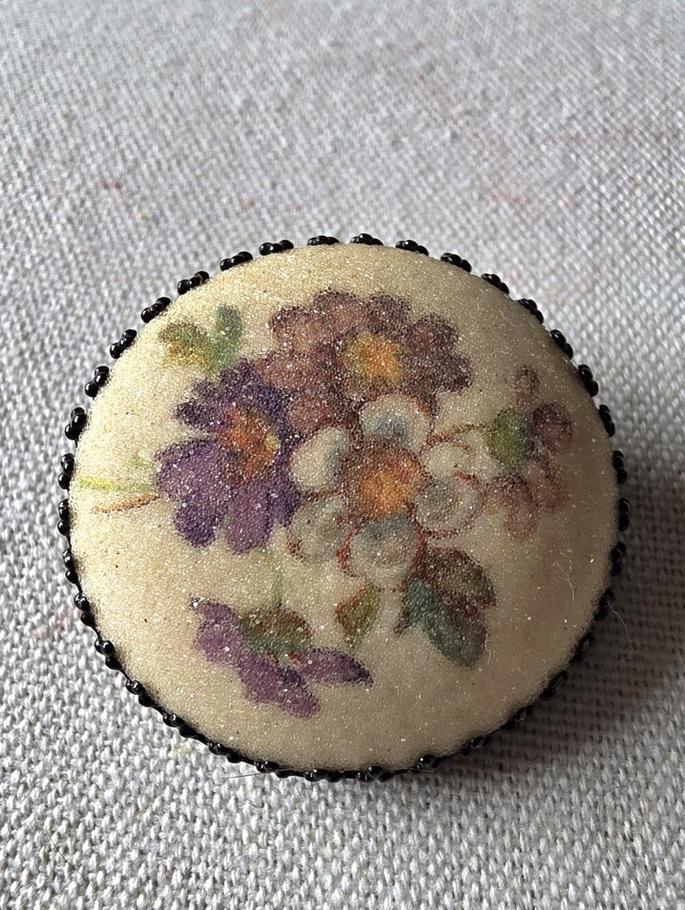Vintage West Germany Sugared Floral Brooch Pin With Beaded Trim